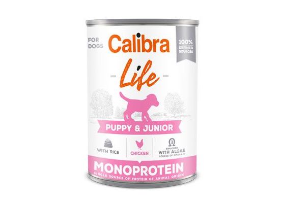 Calibra Dog Life konz. Puppy&Junior Chicken&rice 400g